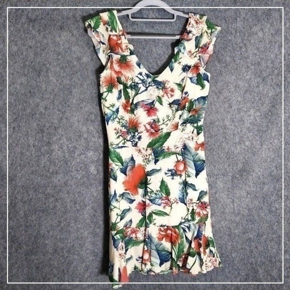 Maria Filo Dress Women M Cream Botanical Ruffle Brunch Garden Party Feminine